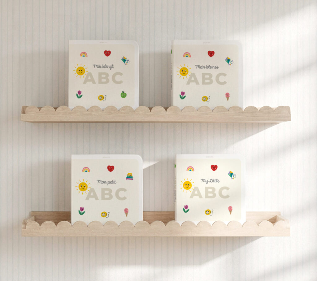 4 ABC Books on a shelf