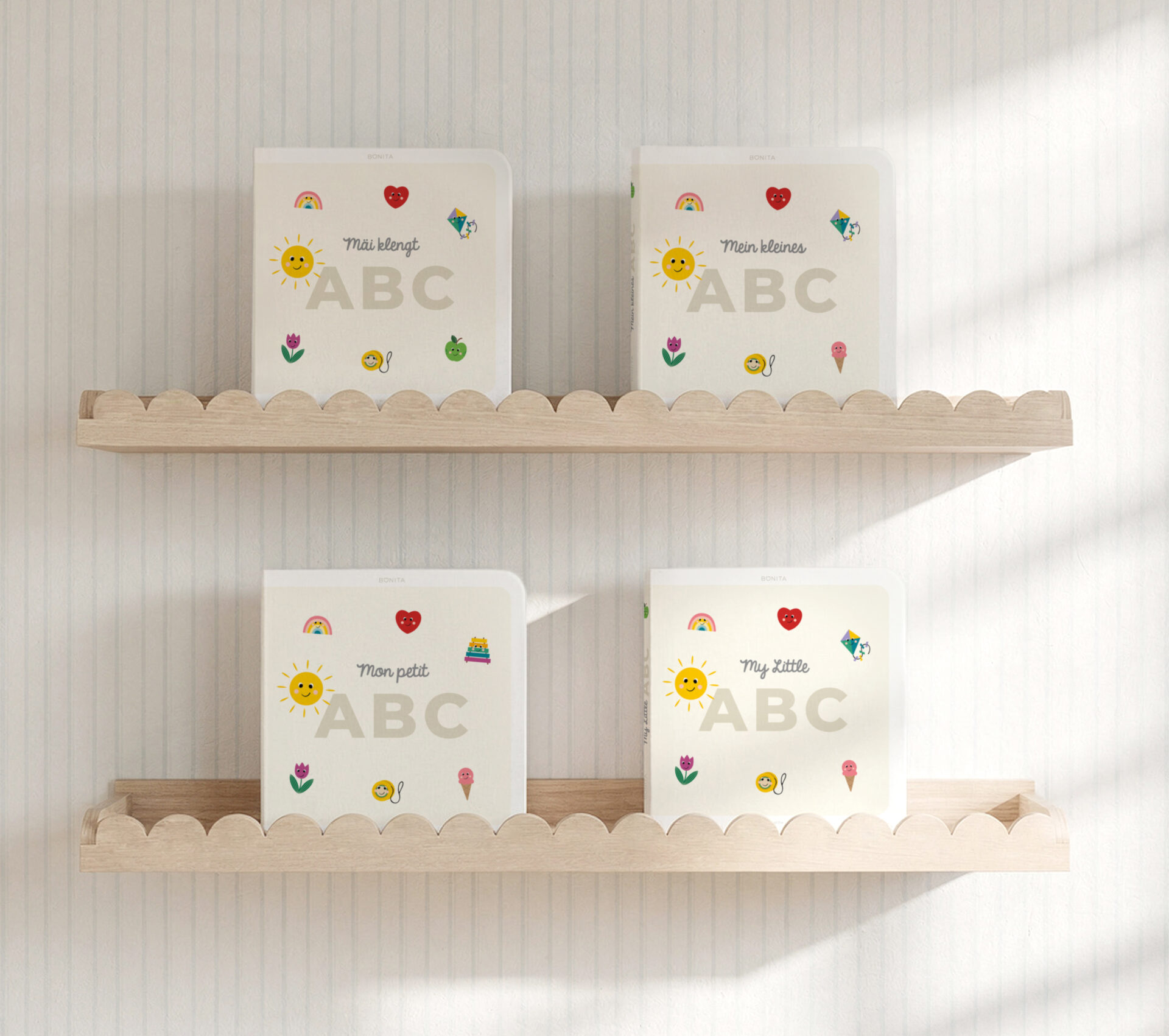 4 ABC Books on a shelf